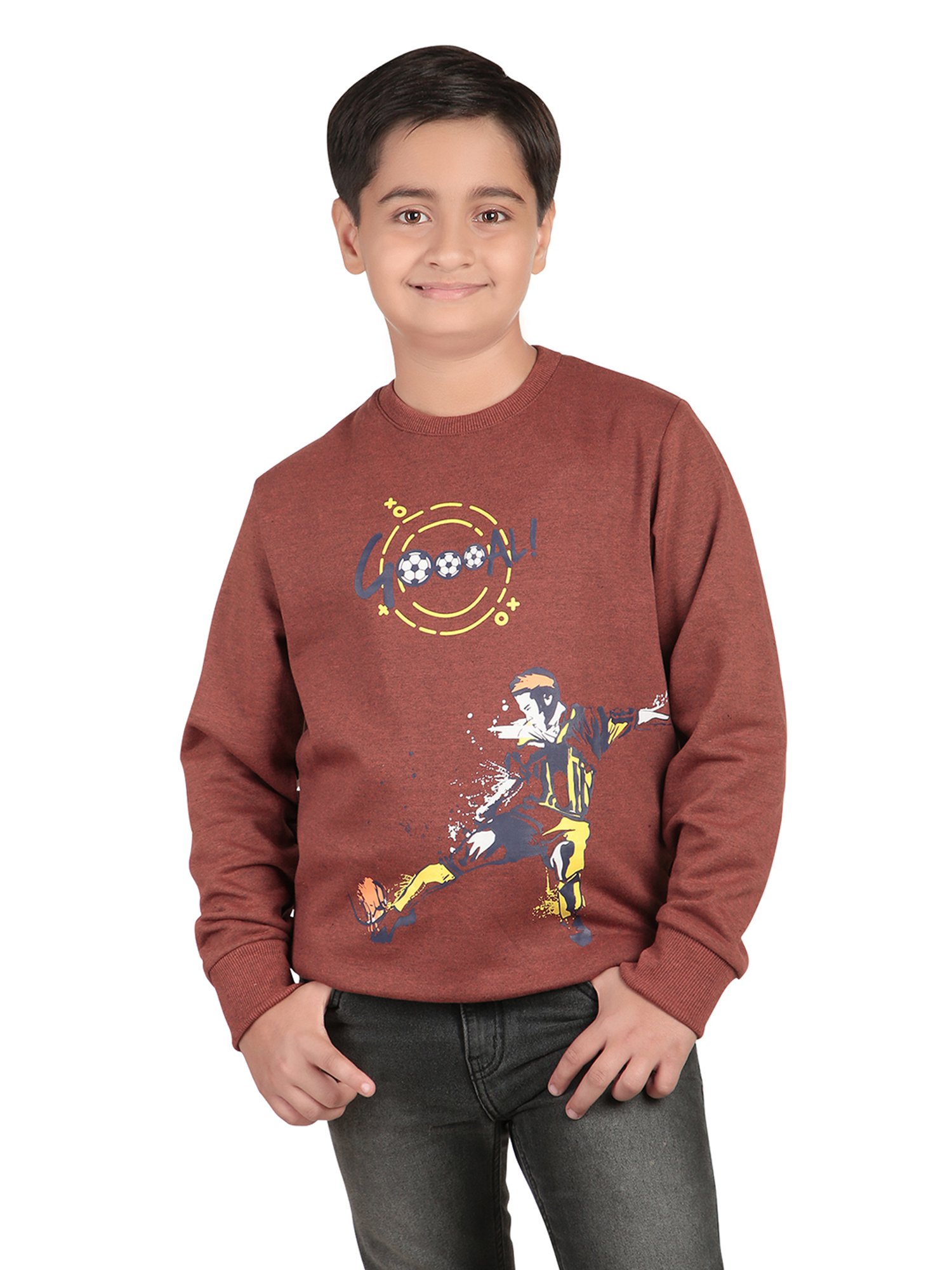 Bodycare Kids Brown Printed Full Sleeves Sweatshirt