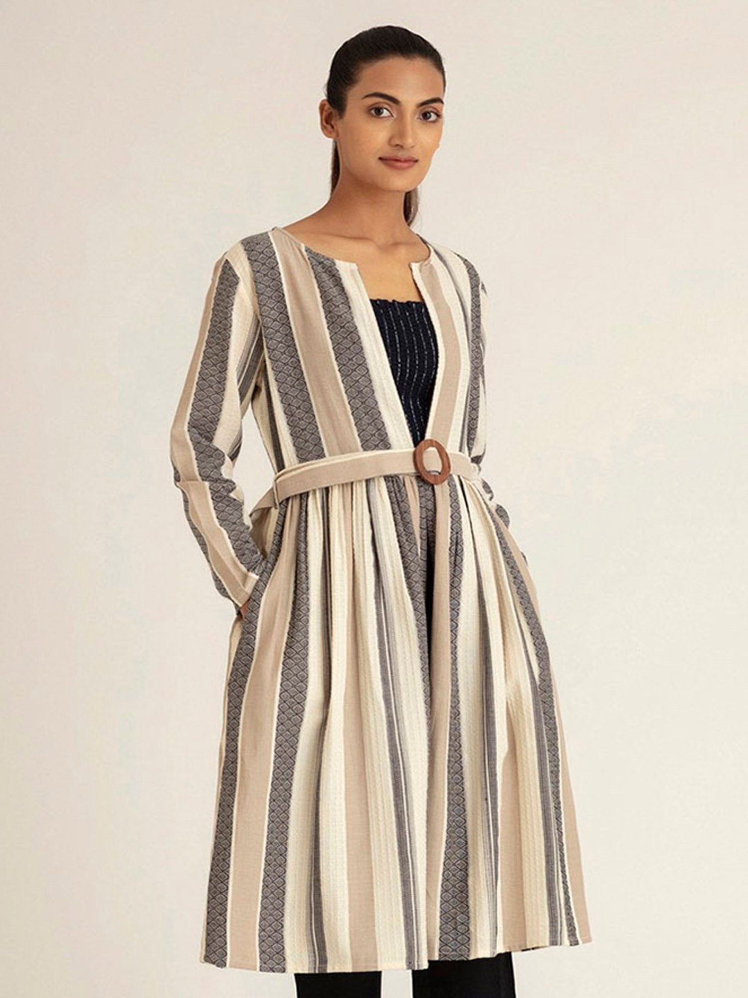 Ancestry Multicolor Stripes Belted Overlay