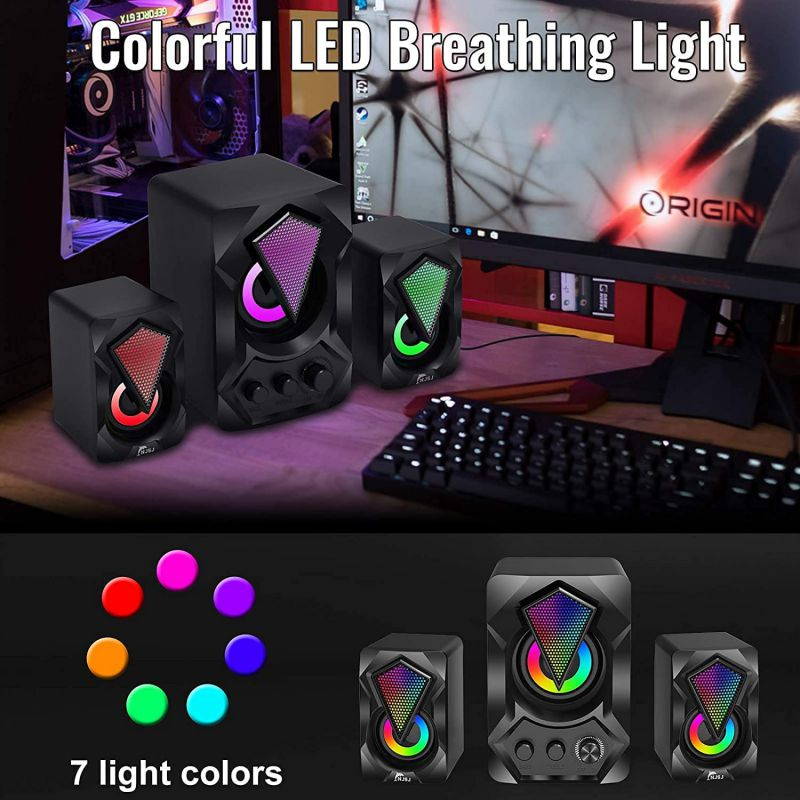 Computer Speaker with Subwoofer,  USB-Powered 2.1 Stereo Multimedia Speakers System with RGB LED Light 3.5mm Audio Input Great for Music,Movies,Gaming,PC,Laptop,Tablet,Desktop