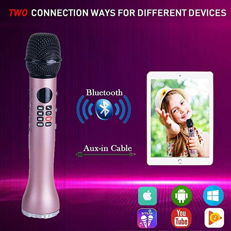 JM01 Karaoke Microphone for Kids Wireless Bluetooth Microphone with Loud Speaker for Christmas Birthday Party Gifts Pink