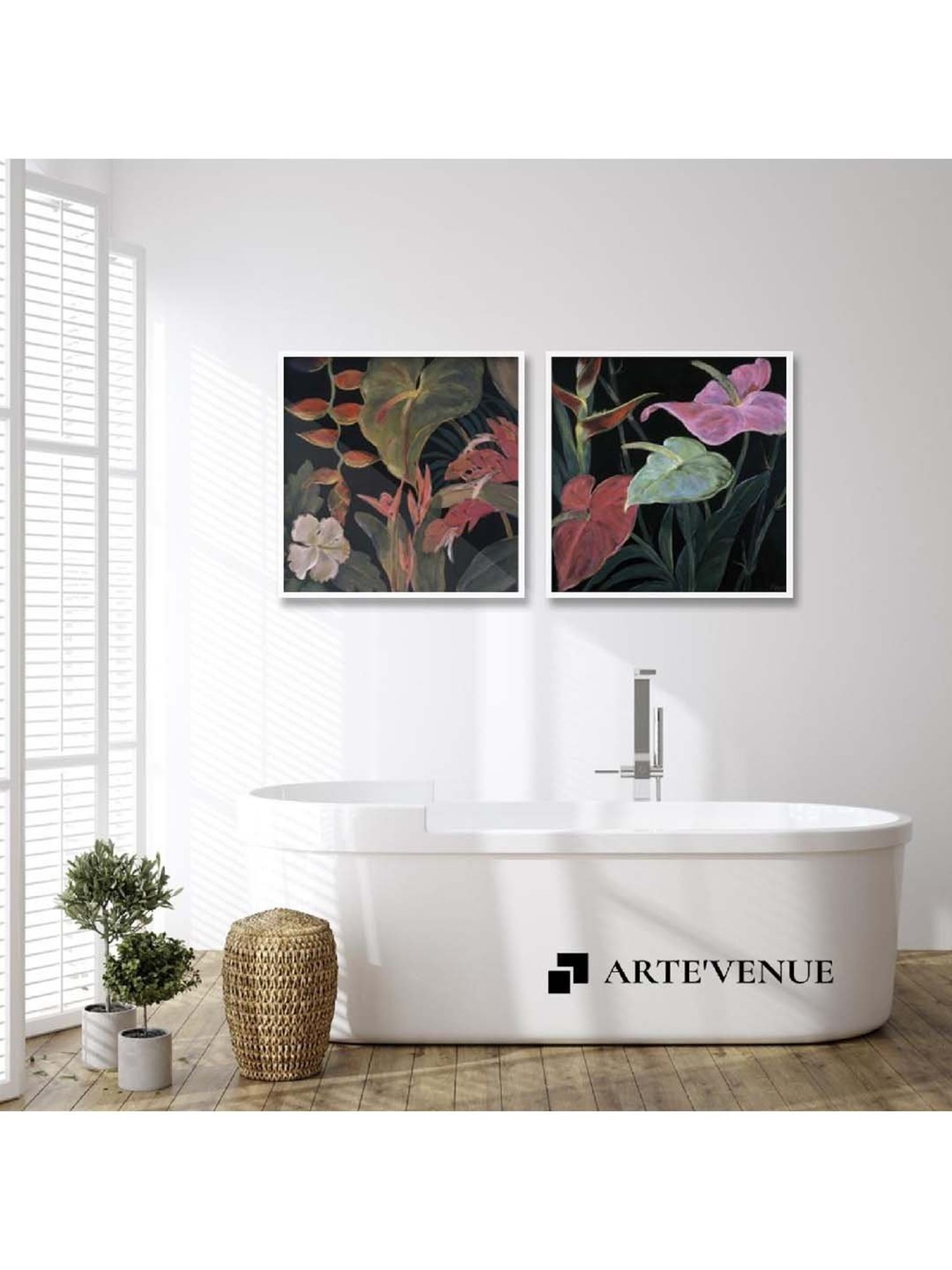 ARTE'VENUE In Bloom Black & Green Canvas Wall Arts - Set of 2 (11 X 11 inch Each)