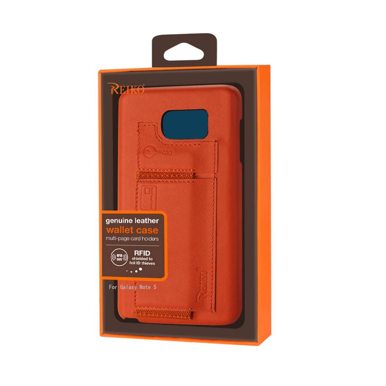 REIKO RFID GENUINE LEATHER CASE PROTECTION FOR GALAXY NOTE 5 AND KEY HOLDER IN TANGERINE