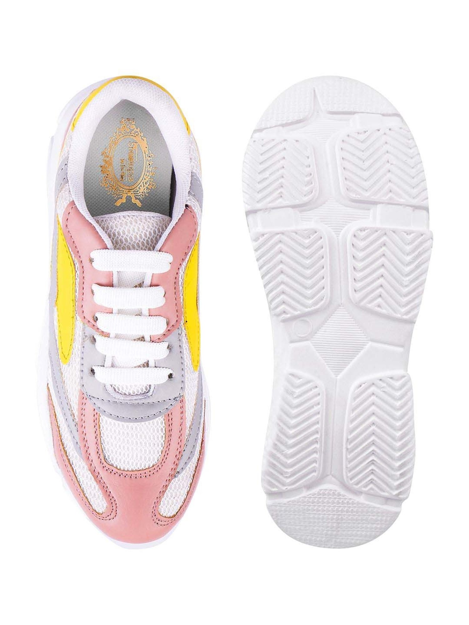 Shoetopia Kids Pink & Yellow Walking Shoes