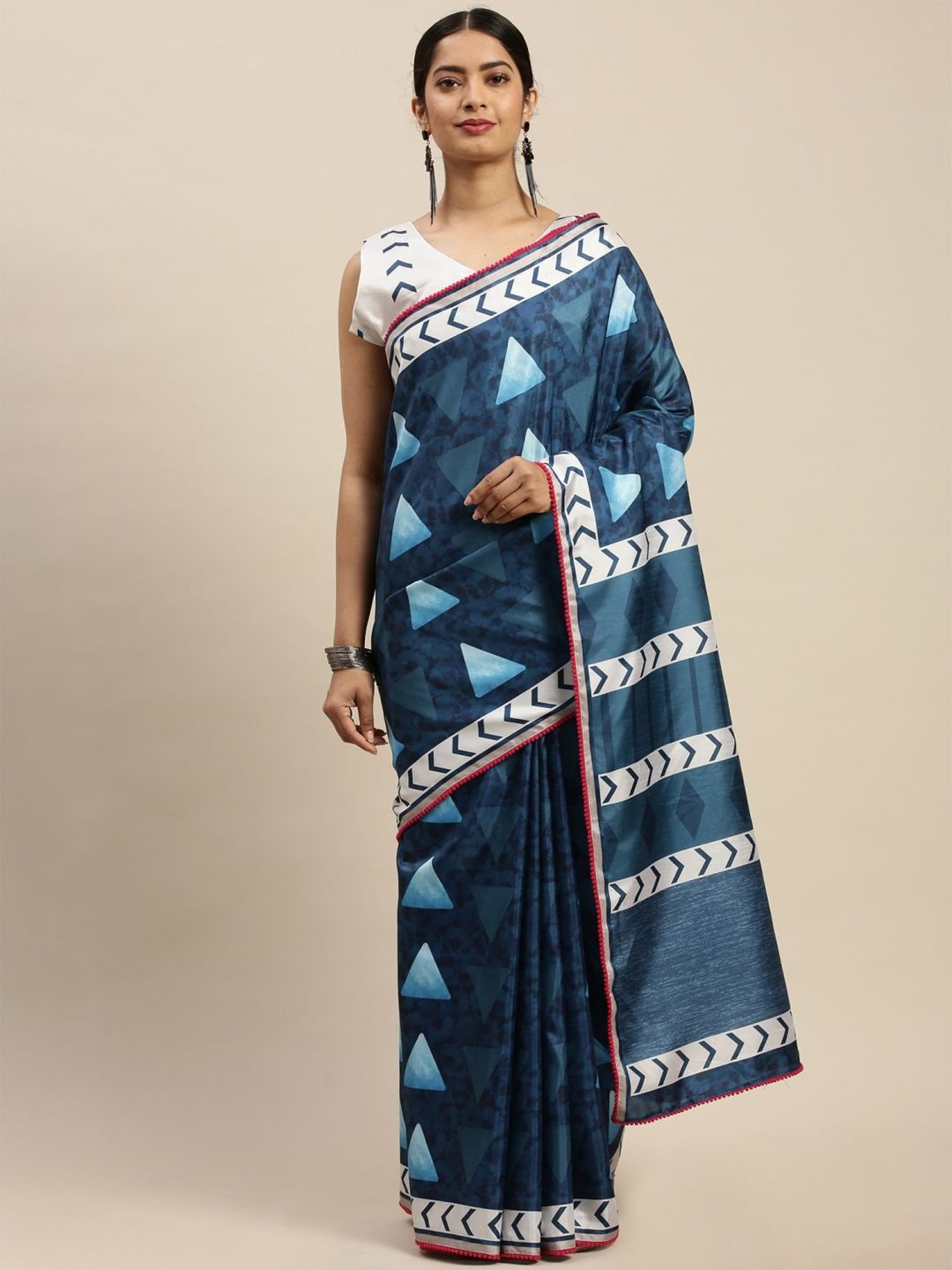 Unnati Silks Red Silk Printed Saree With Unstitched Blouse