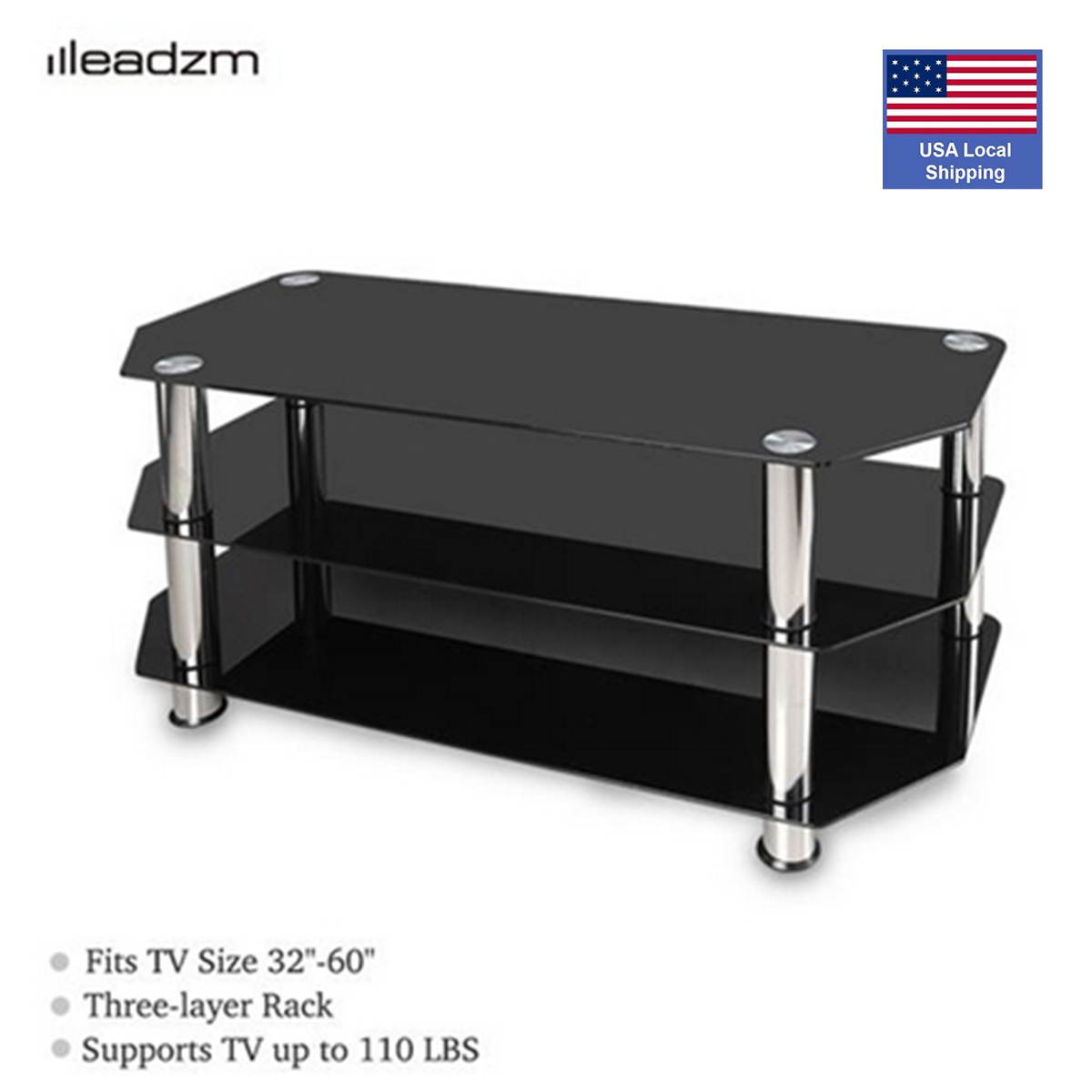 TSG005 32-60" Corner Floor TV Stand 3-Tier Tempered Glass Shelves,TM23