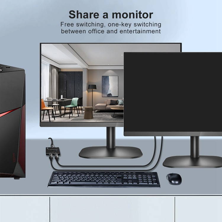 8K DisplayPort Switch Bidirectional DP 1.4 KVM Splitter 2 in 1 Out - Supports 8K 4K 1080P HD, Manual DP Switcher for PC Host Monitor etc