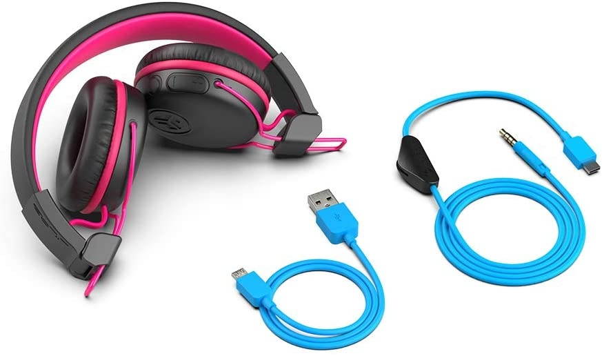 JLab Audio JBuddies Play Gaming Wireless Kids Headset | Pink | 22+ Hour Bluetooth 5 Playtime 60ms Super-Low Latency for Mobile Gameplay | Retractable Boom Mic | AUX Cord Compatible w/Gaming Consoles