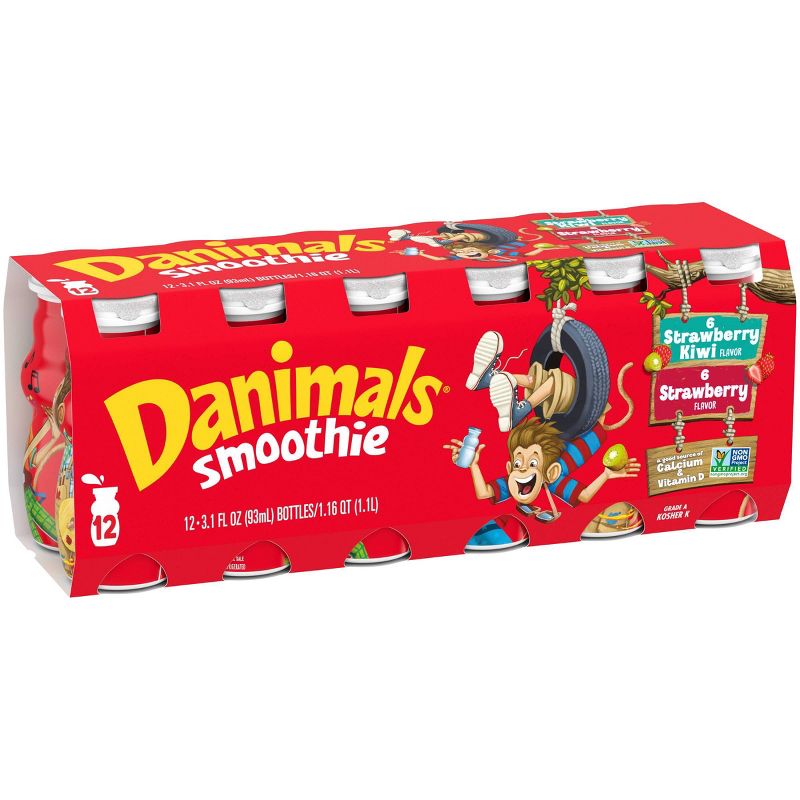 Dannon Danimals Strawberry Explosion and Strikin' Strawberry Kiwi Kids' Yogurt Smoothie Value Pack - 12ct/3.1oz Cups