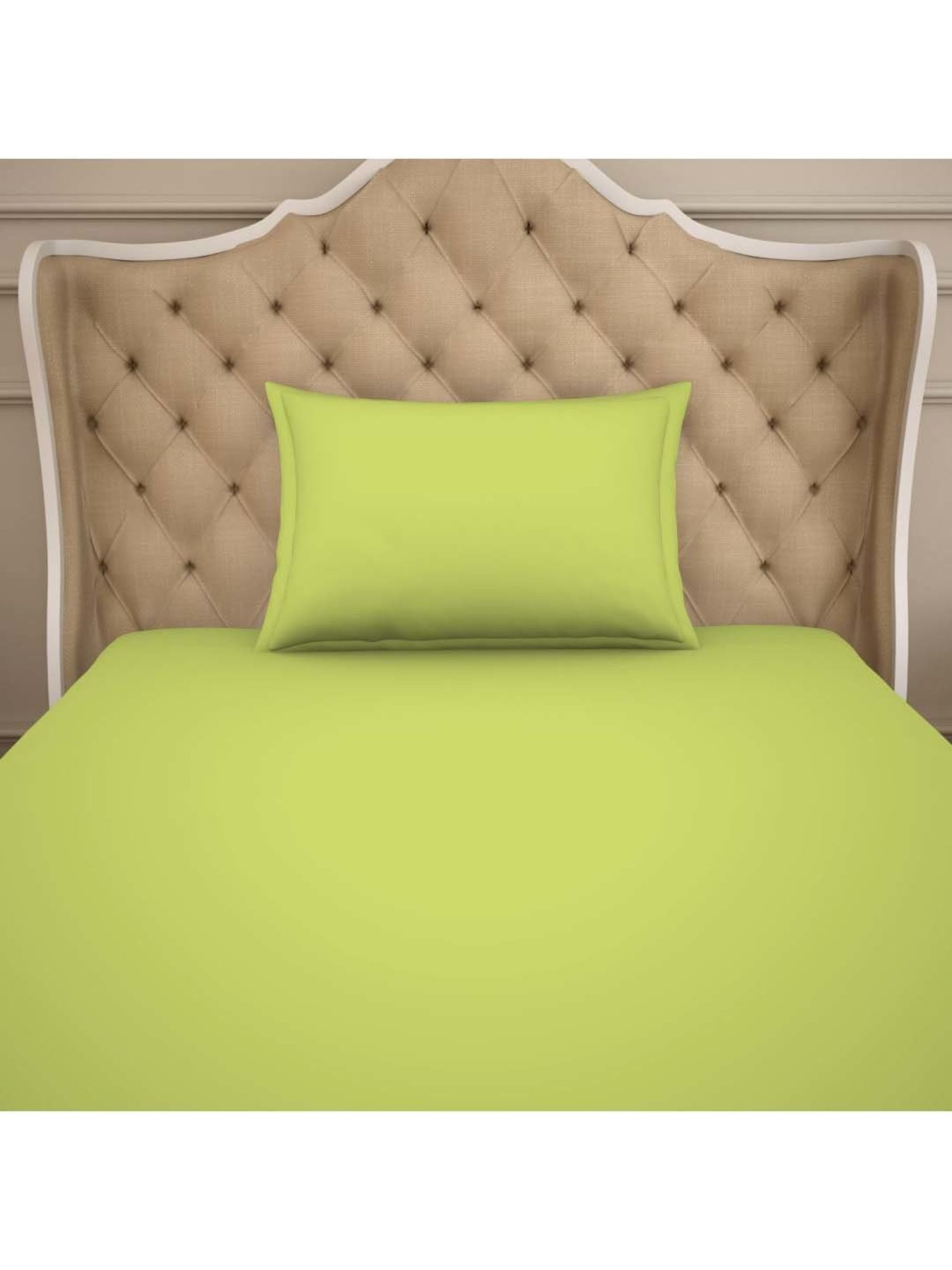 Welspun RESTORA Green Cotton 150 TC Single Bedsheet with 1 Pillow Cover