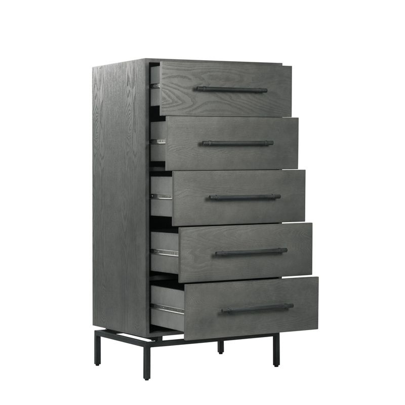 Ashton 5 Drawer Wood and Metal Chest Gray - Finch