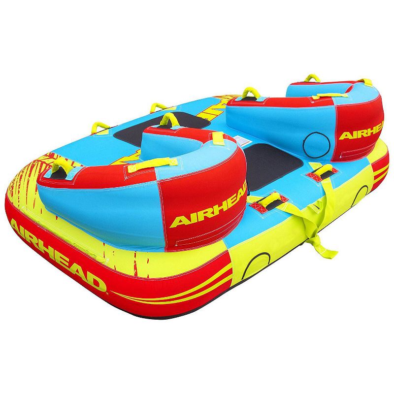 Airhead 1-3 Rider Challenger Inflatable Towable Boating Water Sports Lake Boating Tube with Dual Tow Points, Handles, and Backrest