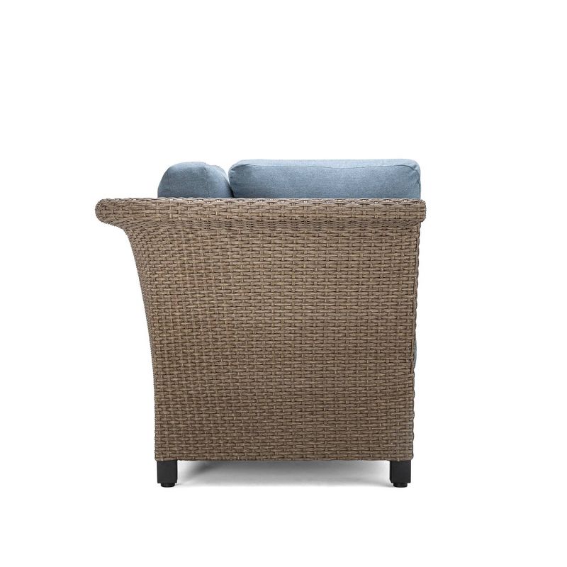 Nolin Cushioned Corner Weathered Brown Frame Sunbrella Spectrum Denim Fabric - La-Z-Boy