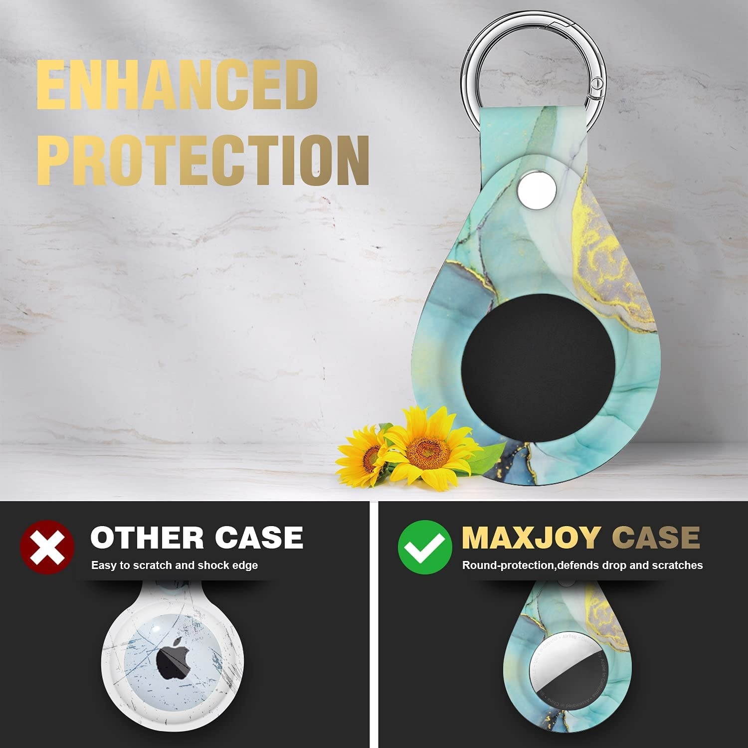 Maxjoy Compatible with AirTag Case, Cute Protective Case with Anti-Lost Keychain Shockproof Scratch Resistant Skin Cover Designed for Apple AirTag Tracker Device Key Phone Finder 2021, Mint Green