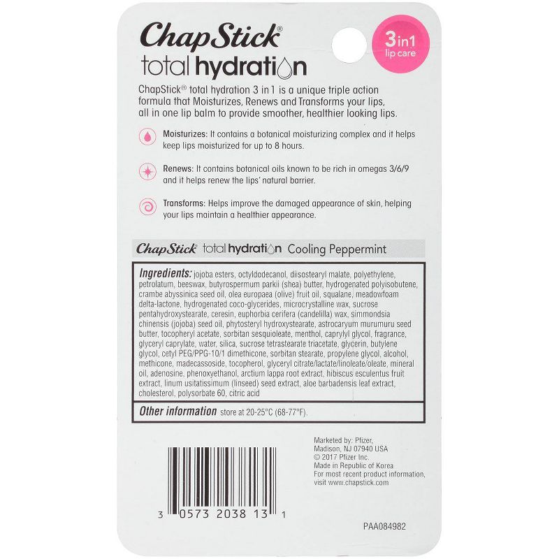 Chapstick Total Hydration Lip Balm - Cooling Peppermint - 0.12oz