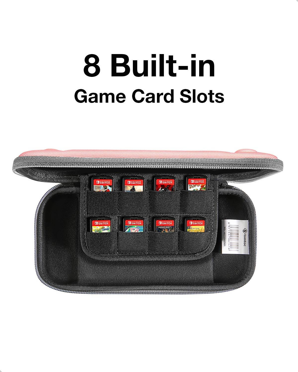 tomtoc Slim Carry Case for Nintendo Switch Lite, Protective Portable Carrying Cases with [Original Patent], Travel Storage Hard Shell with 8 Game Cartridges and Military Level Protection, Coral