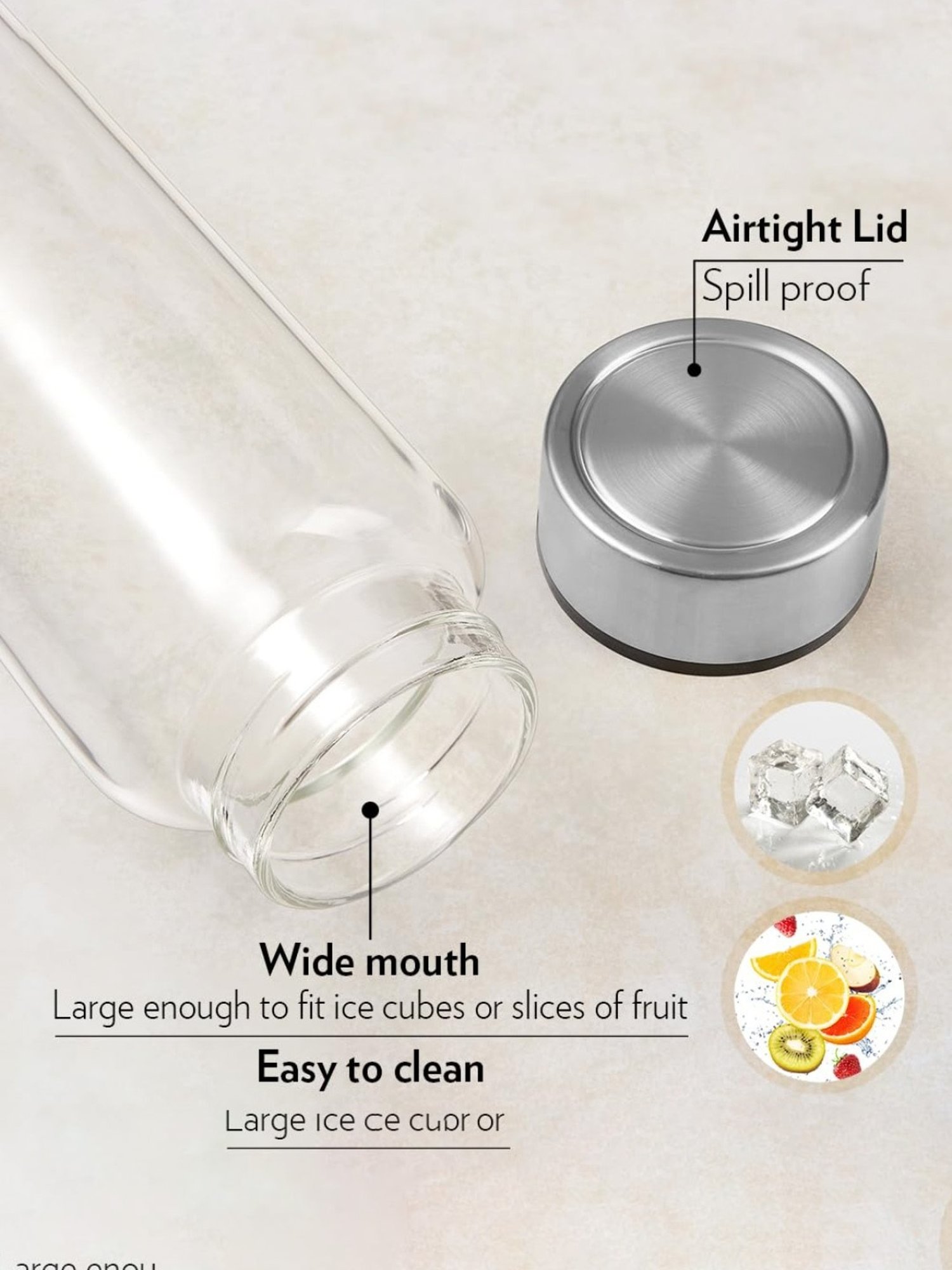Borosil Water Bottle with Leakproof & Easy to Carry Set of 3 (Transparent, 750 ml)