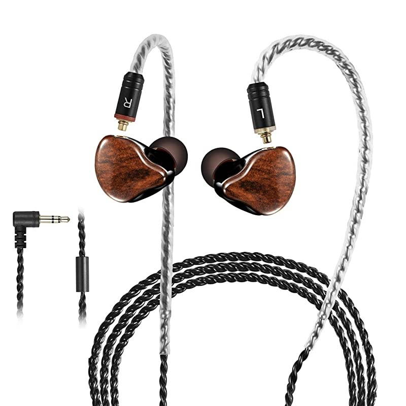 Monitors Newest Updated Version Wired Earbuds HeadphonesEarphonesHeadset Dual Drivers with MMCX Detachable Cables NoiseIsolating Sweatproof Earphones HiFi Stereo Wood Grain