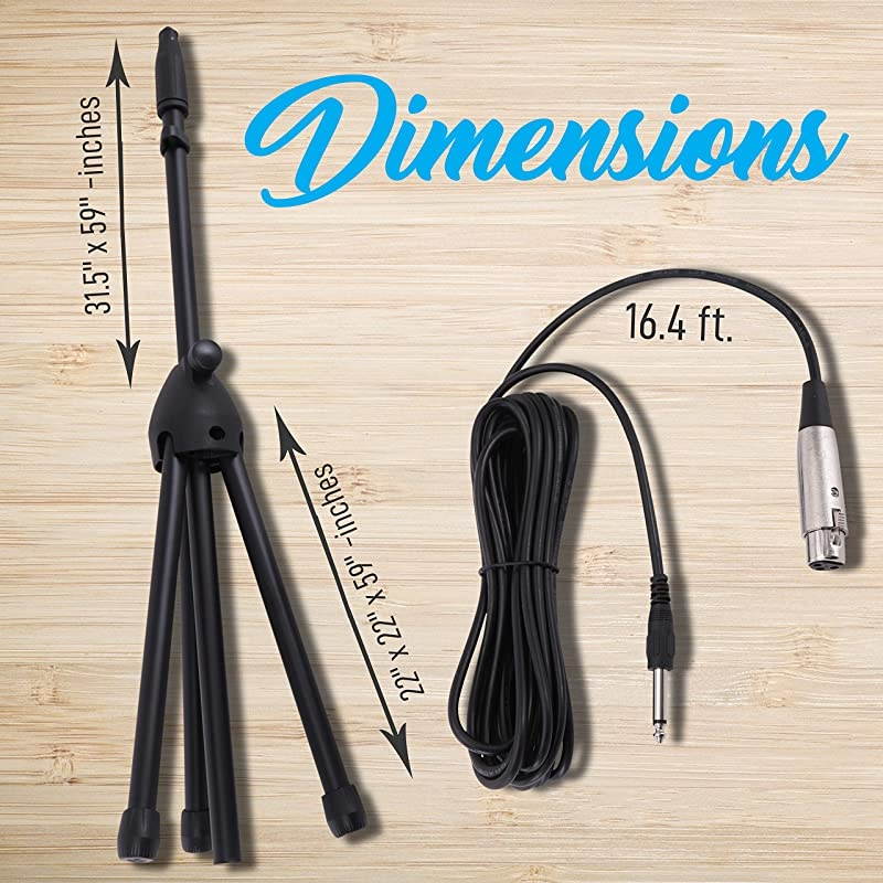 Professional Handheld Dynamic Microphone Kit - Unidirectional Vocal Wired Microphone w/Carry Bag, Metal Mic Stand, Holder/Clip & 16.4ft XLR Audio Cable to 1/4'' Audio Connection -  PDMIC88ST