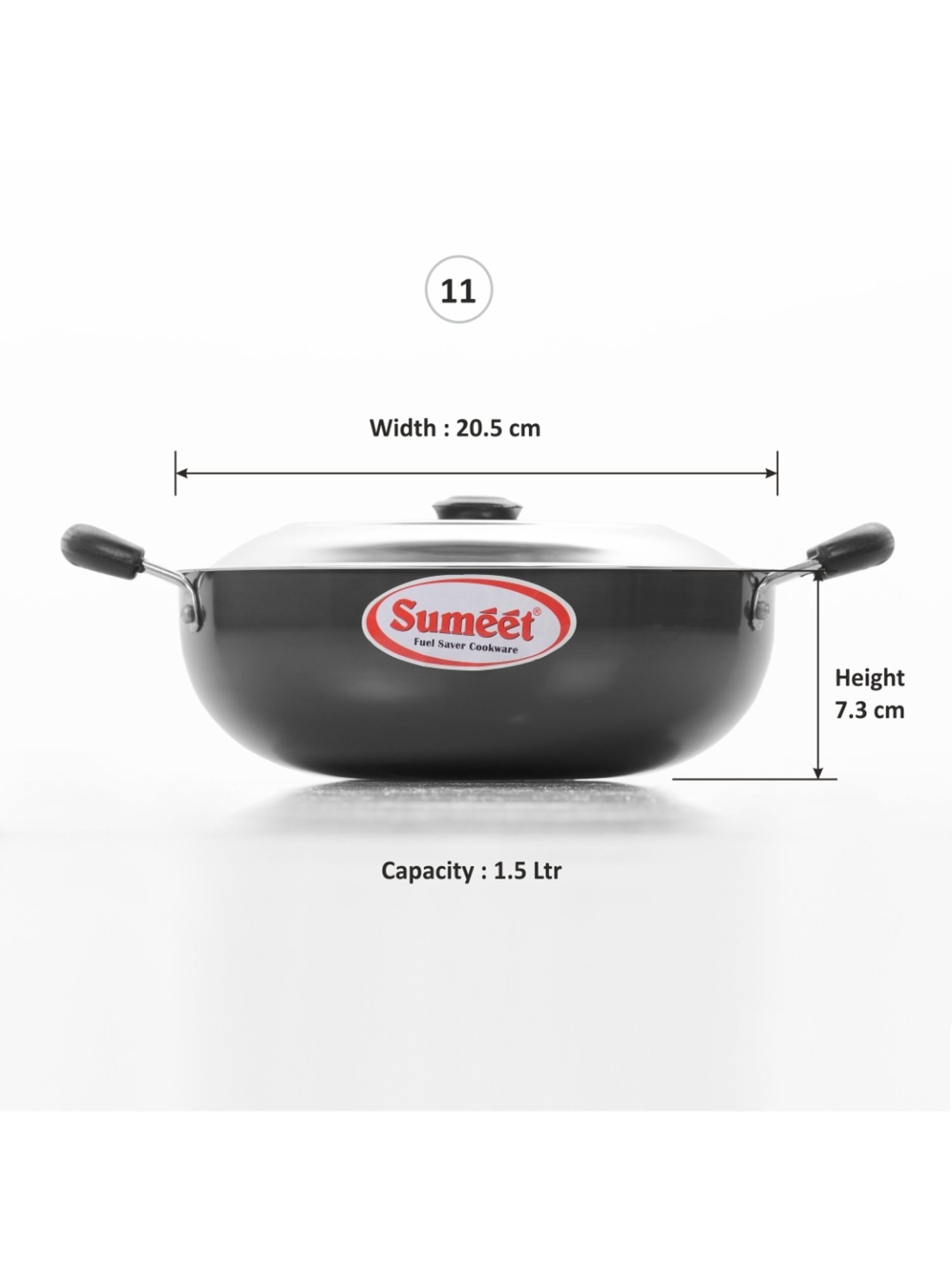 Sumeet 3mm Hardanodised Deep kadhai with S.S. Lid. No. - 11  20cm Dia. 1.5 Ltr Capacity