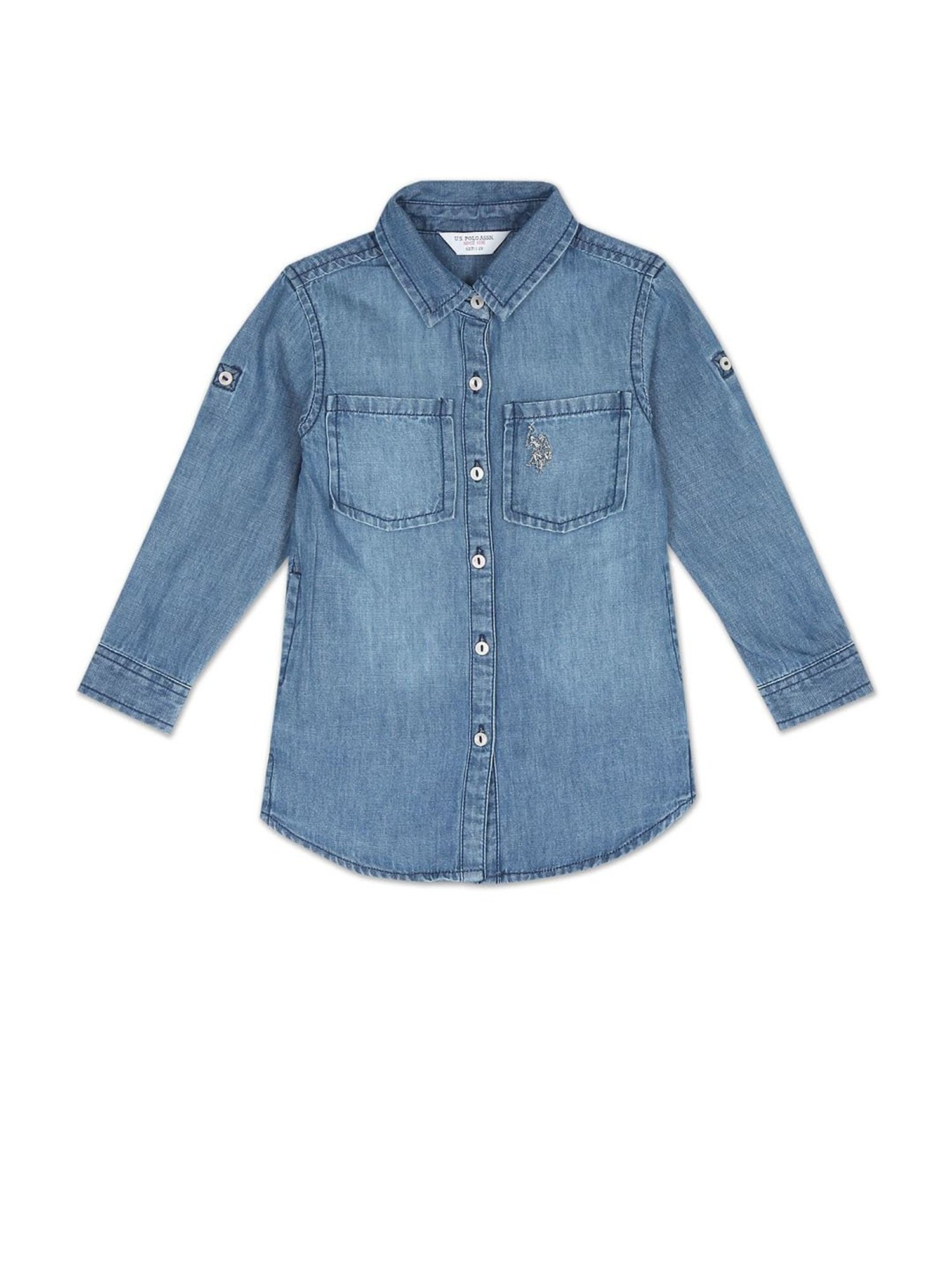 U.S. Polo Assn. Kids Blue Solid Full Sleeves Shirt Dress