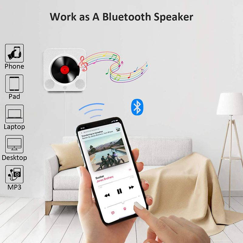 Portable CD player upgrade , ROADOM Bluetooth speaker & FM radio with LCD screen, wall-mounted CD music player, with infrared remote control, support CD / Bluetooth / FM / U disk / SD card / AUX
