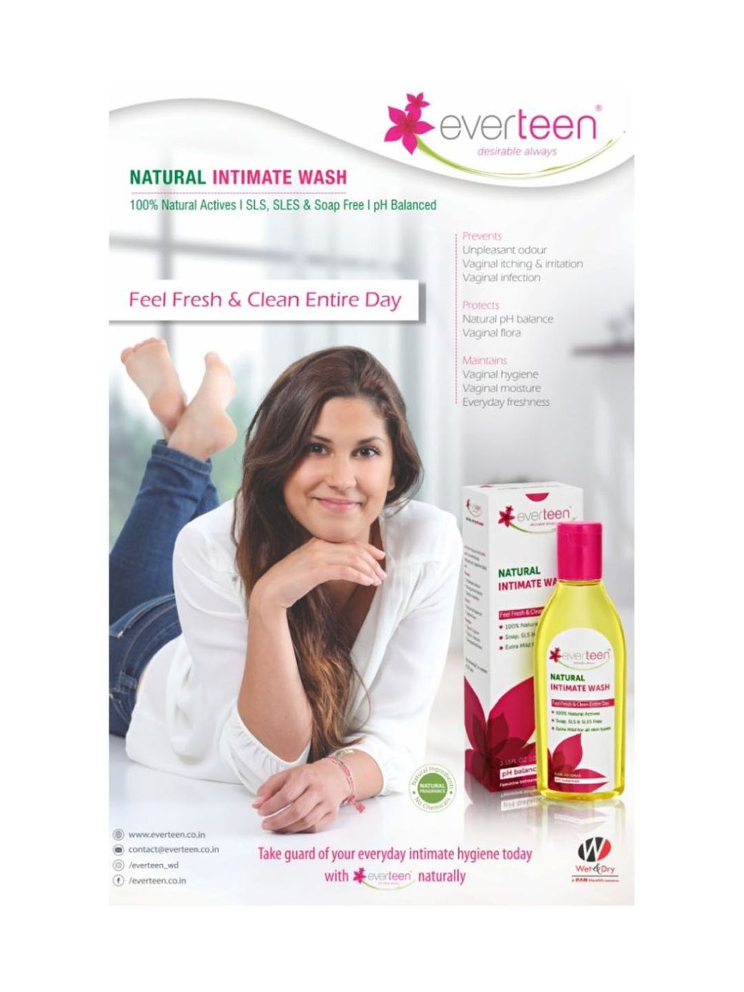 everteen Natural Intimate Wash for Feminine Hygiene in Women - 1 Pack - 105 ml