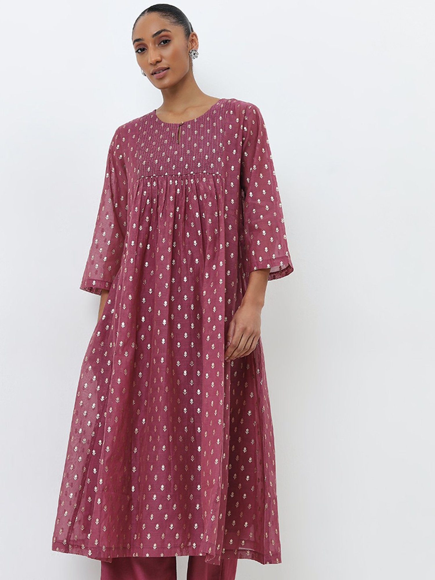 Zuba by Westside Pink Embellished Fit-and-Flare Kurta with Inner