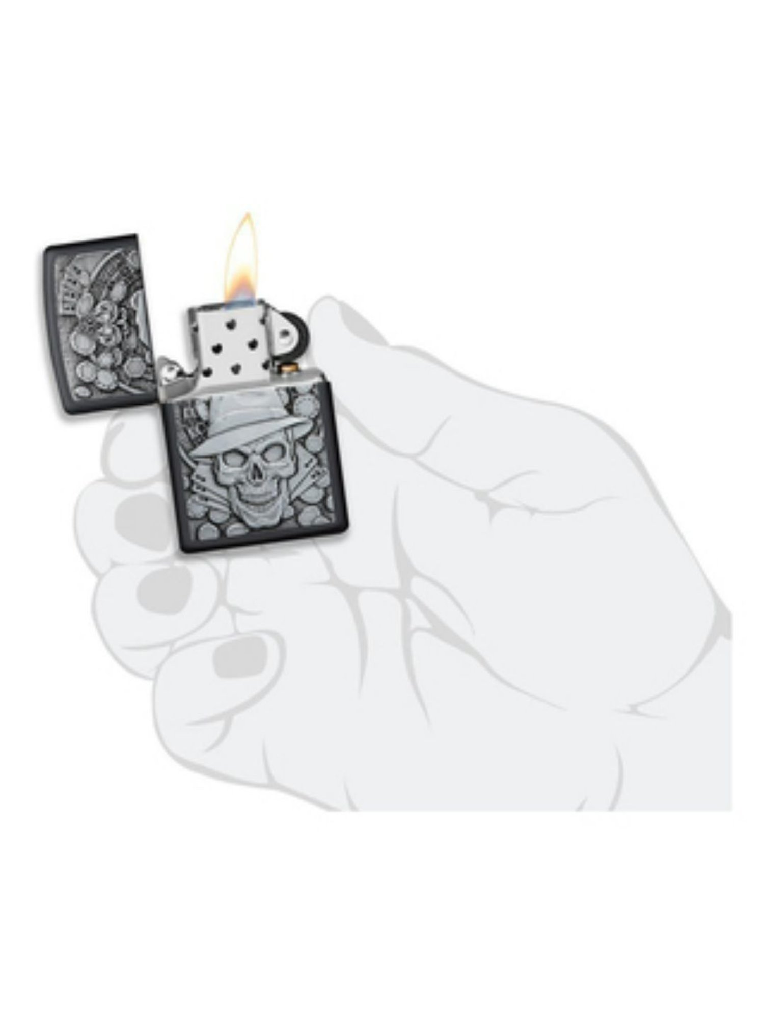Zippo Black & Silver Gambling Skull Brass Pocket Lighter