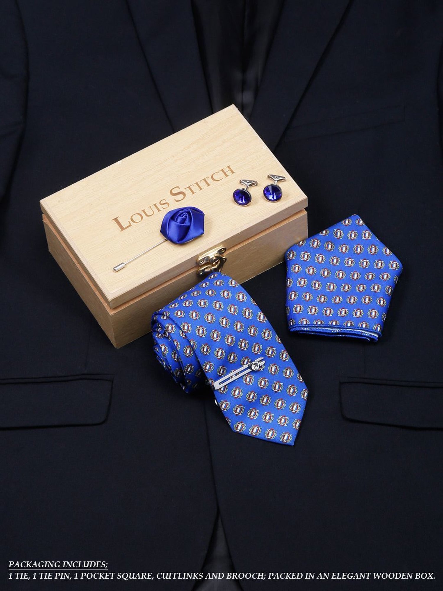 Louis Stitch Blue Printed Necktie Gift Set - Set of 5