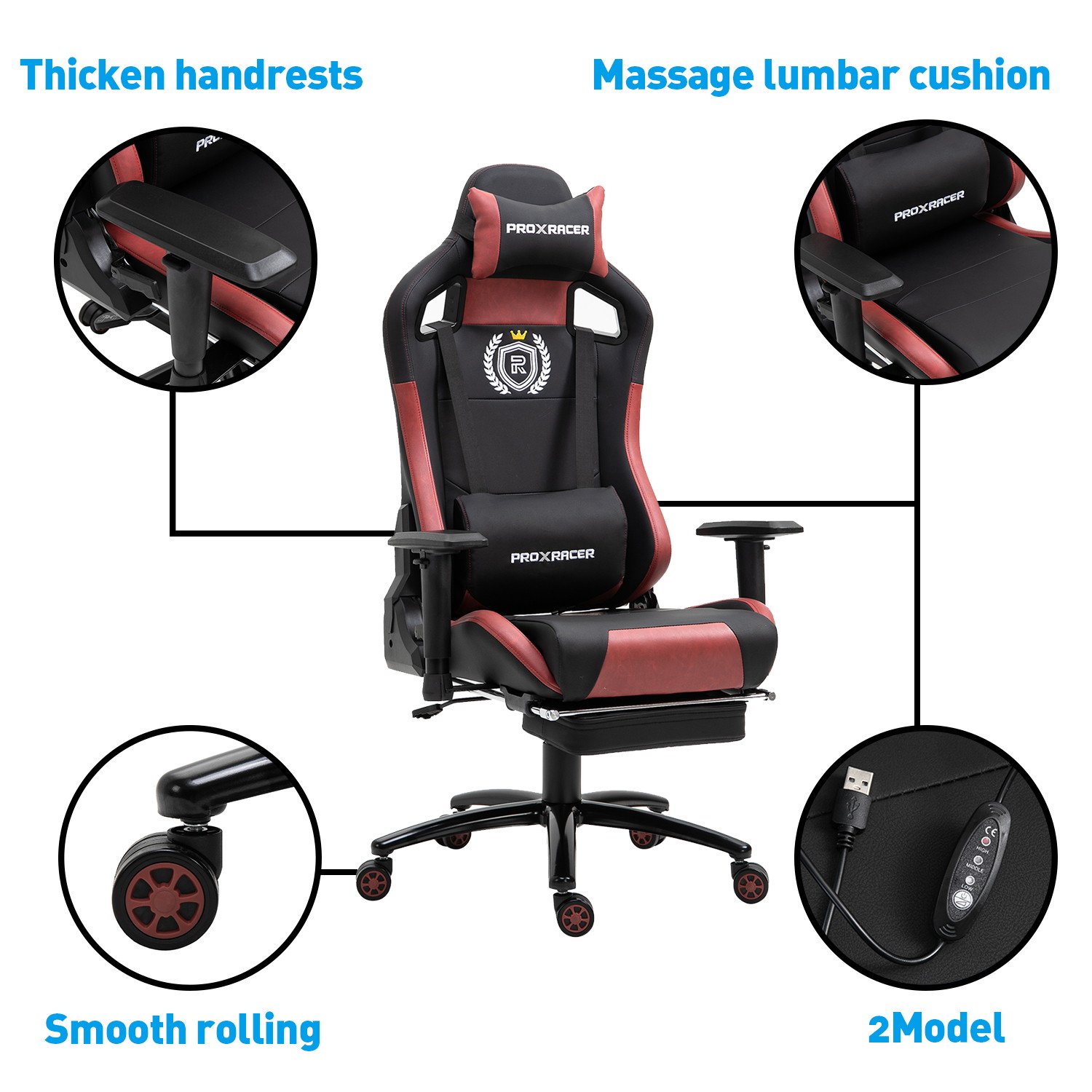 Walsport High-Back Racing Gaming Chair Office Chair Recliner Computer Chair Adjustable PU Leather Desk Chair with Massage Lumbar Support Footrest
