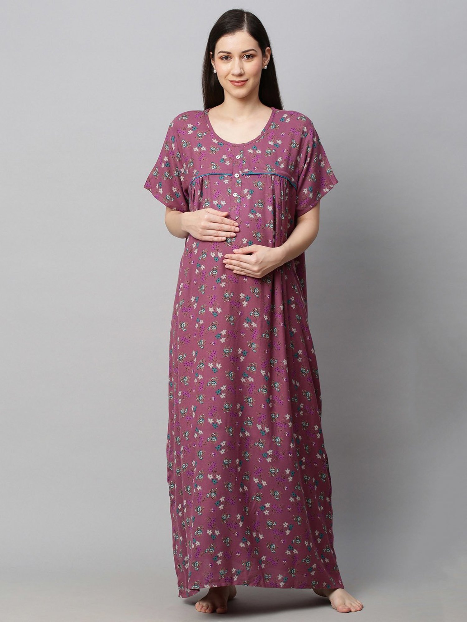 MomToBe Light Purple Printed Maternity Nighty
