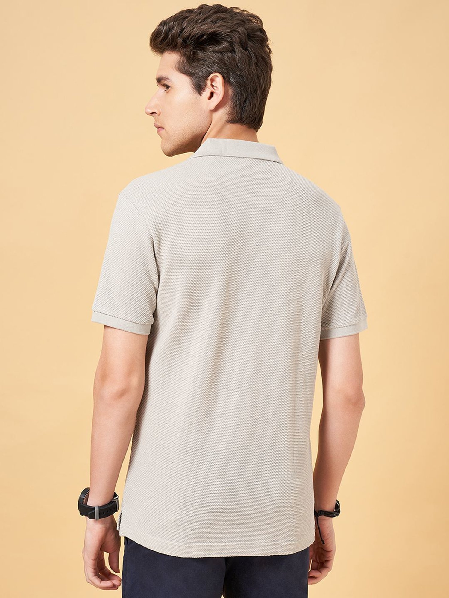 Byford by Pantaloons Light Grey Cotton Slim Fit Polo T-Shirt
