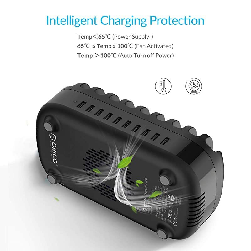 120W Charging Station for Multiple Devices 10 Ports Smart USB Charging Docking Organizer with Cooling Fan Compatible for iPhone, iPads, Samsung, Android Phone and Tablets (Cables not Included)