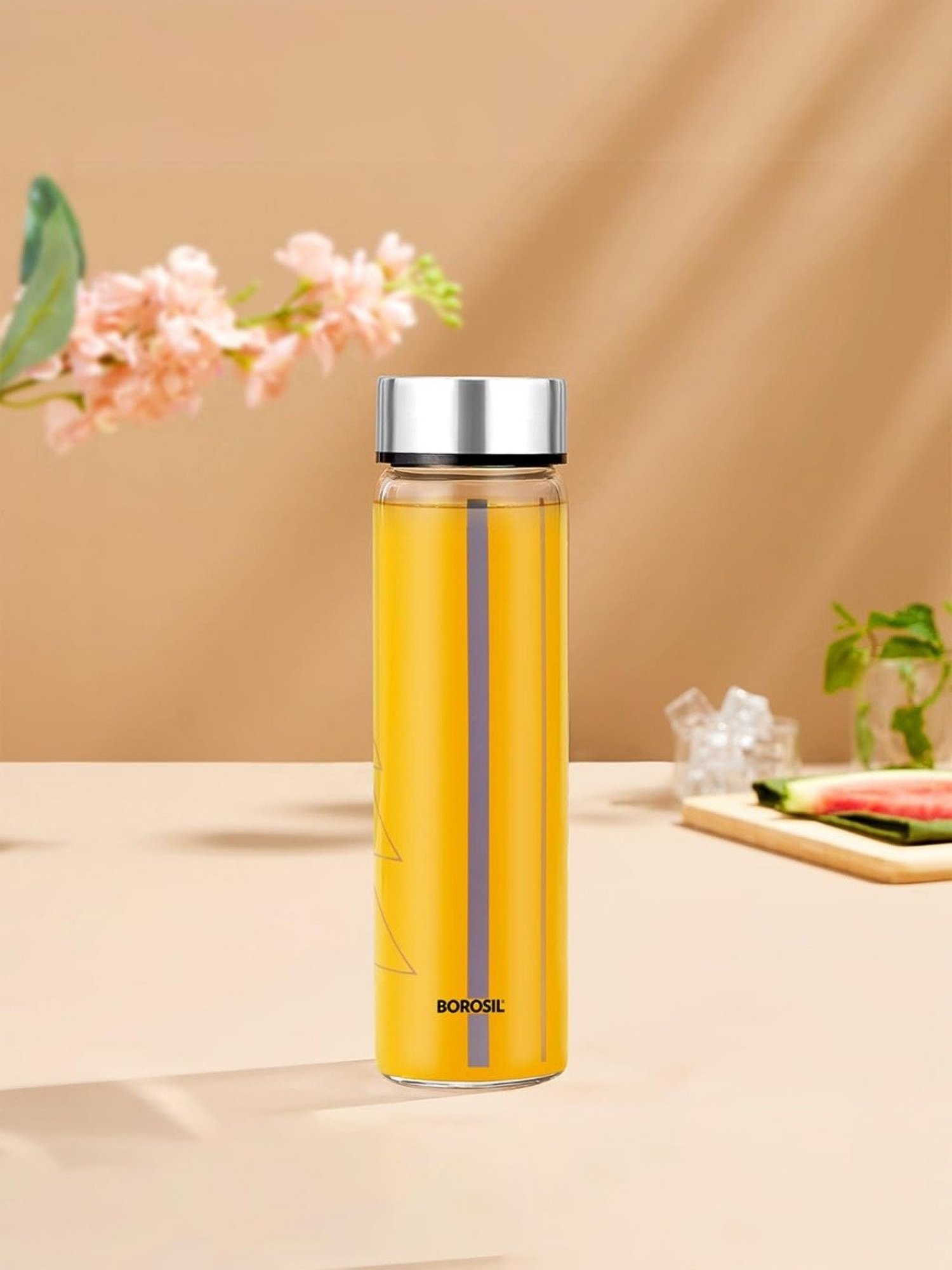 Borosil Water Bottle with Fridge Safe & Leakproof (Transparent, 550 ml)