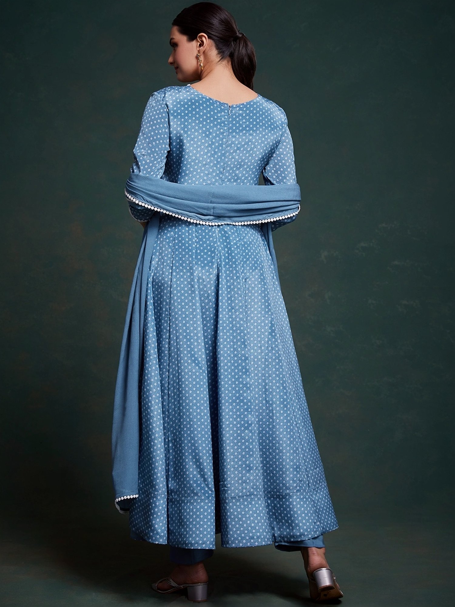 Odette Blue Printed Kurta Pant Set With Dupatta