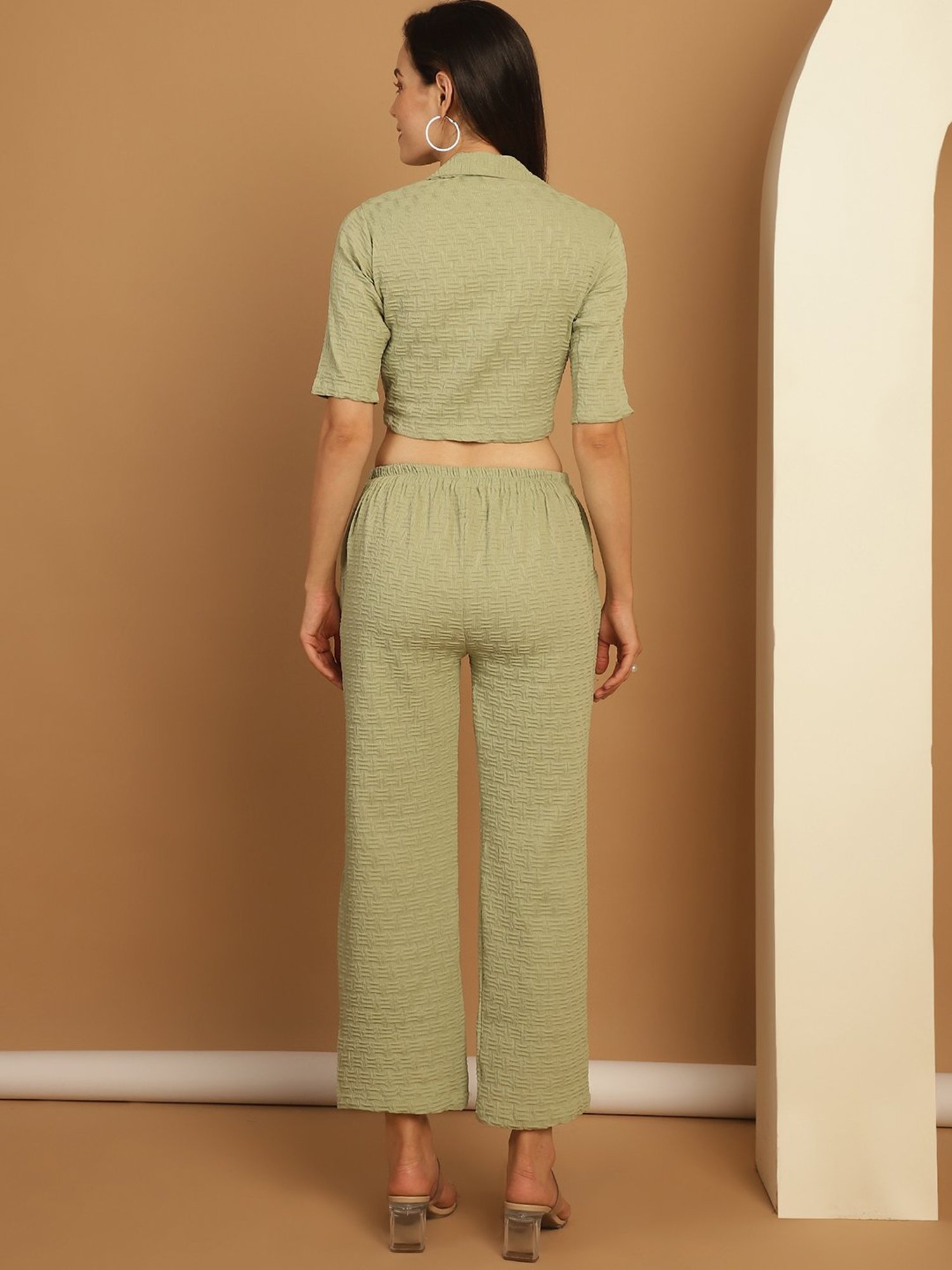 Indian Needle Pista Green Crop Top & Pant Set