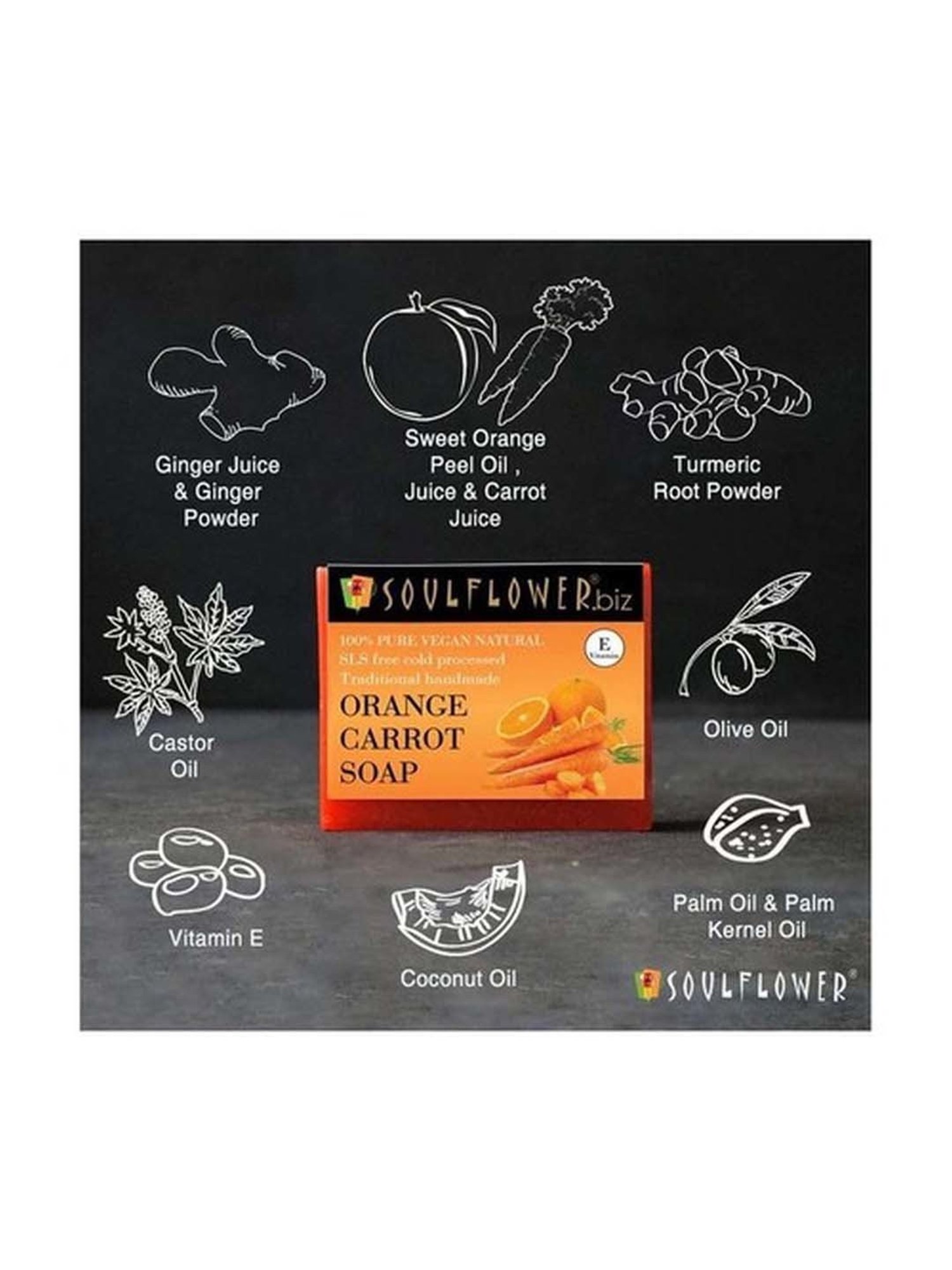 Soulflower Orange Carrot Soap - 150 gm