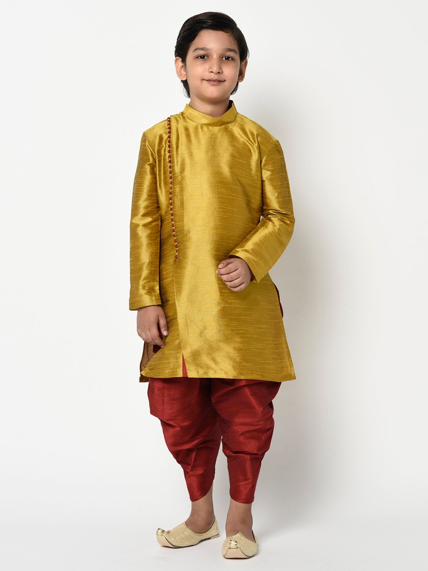 Deyann Kids Yellow & Red Solid Full Sleeves Kurta with Dhoti
