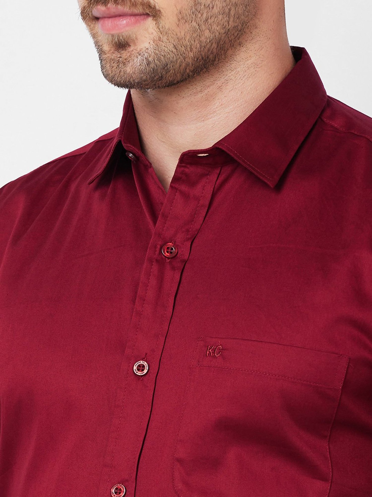 Kenneth Cole New York Maroon Slim Fit Cotton Shirt