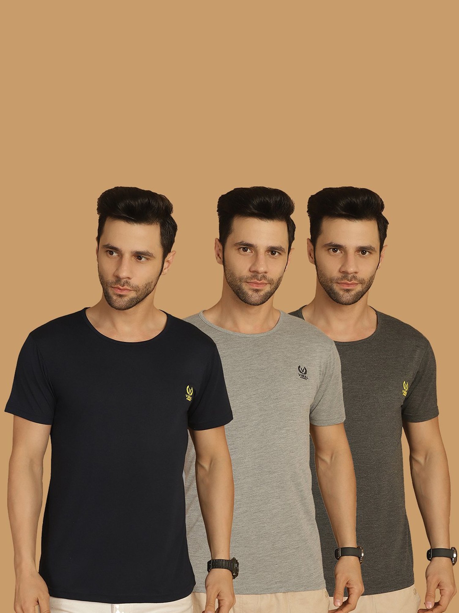 Vimal Jonney Multicolor Regular Fit Crew T-Shirt - Pack of 3