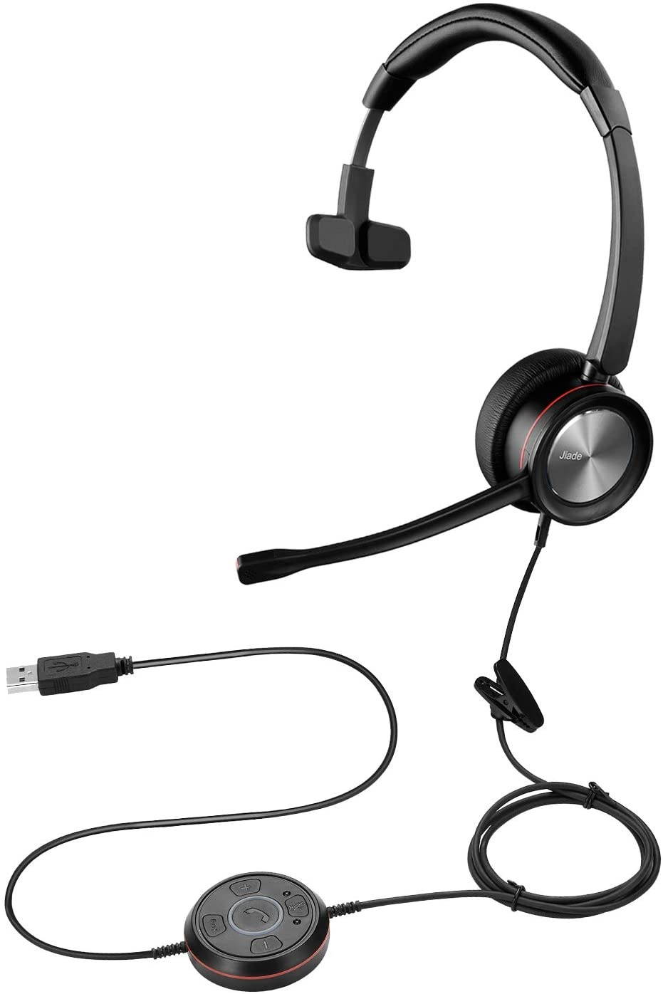 Jiade USB Headset for Call Center Skype ChatComputer Phone Headset with Noise Cancelling mic Voice Recognition Comfortable Speech DictationPC Headphone with Mic Mute Volume Control