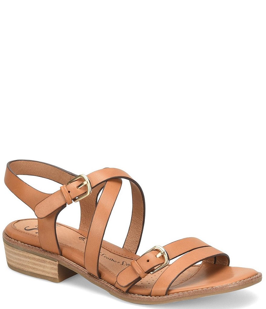 Sofft Nadie II Leather Double Buckle Stacked Heel Sandals
