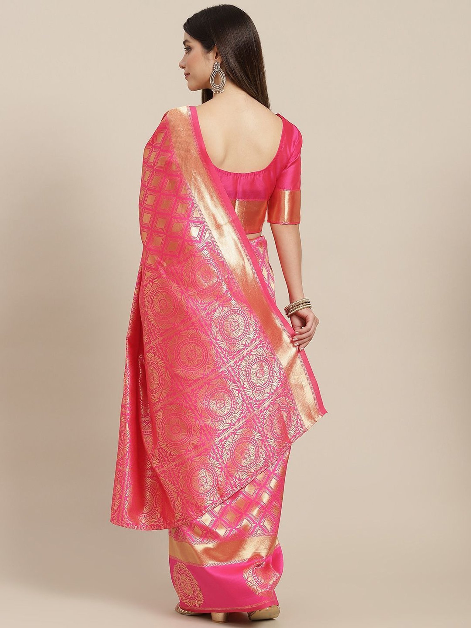 KSUT Pink Silk Woven Saree With Unstitched Blouse
