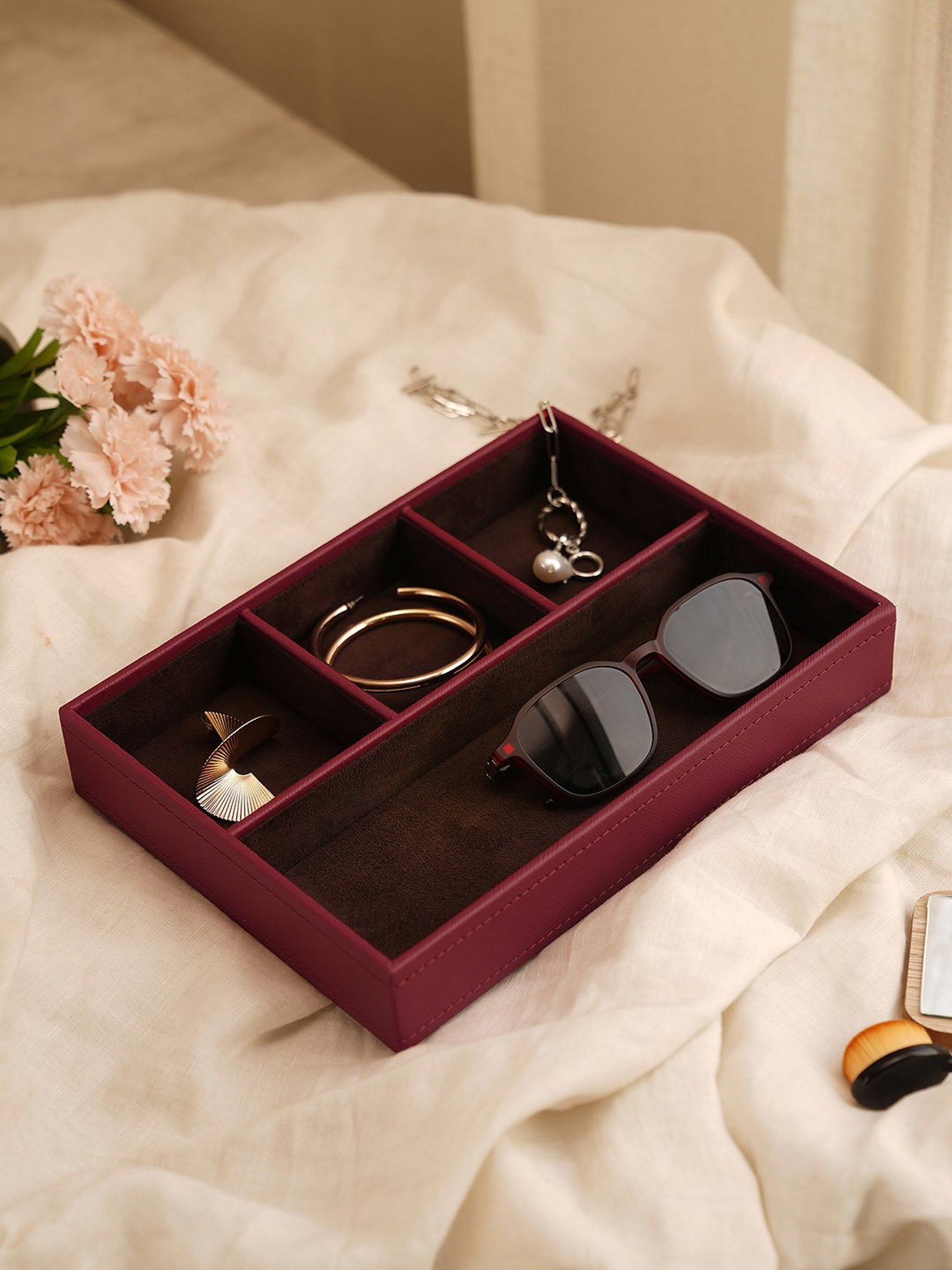 Pure Home and Living Red Leather Solid Organisers