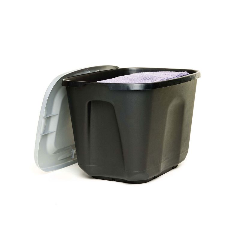 Homz 6610BKTS.10 Single 10 Gallon Durable Molded Plastic Garage Garden Kitchen Bedroom Storage Bin w/ Lid, Black/Gray