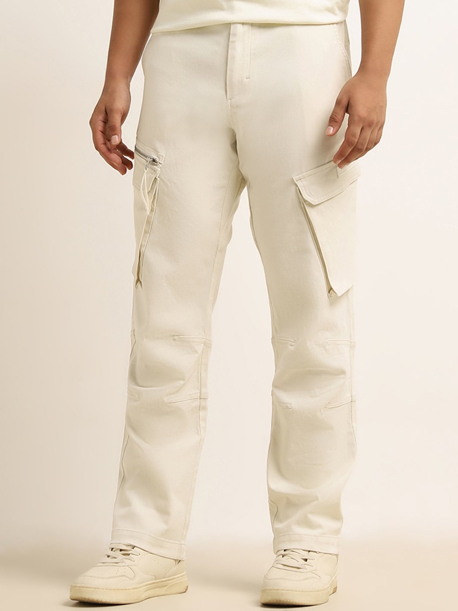 Nuon by Westside Off-White Mid-Rise Relaxed-Fit Cotton Blend Chinos