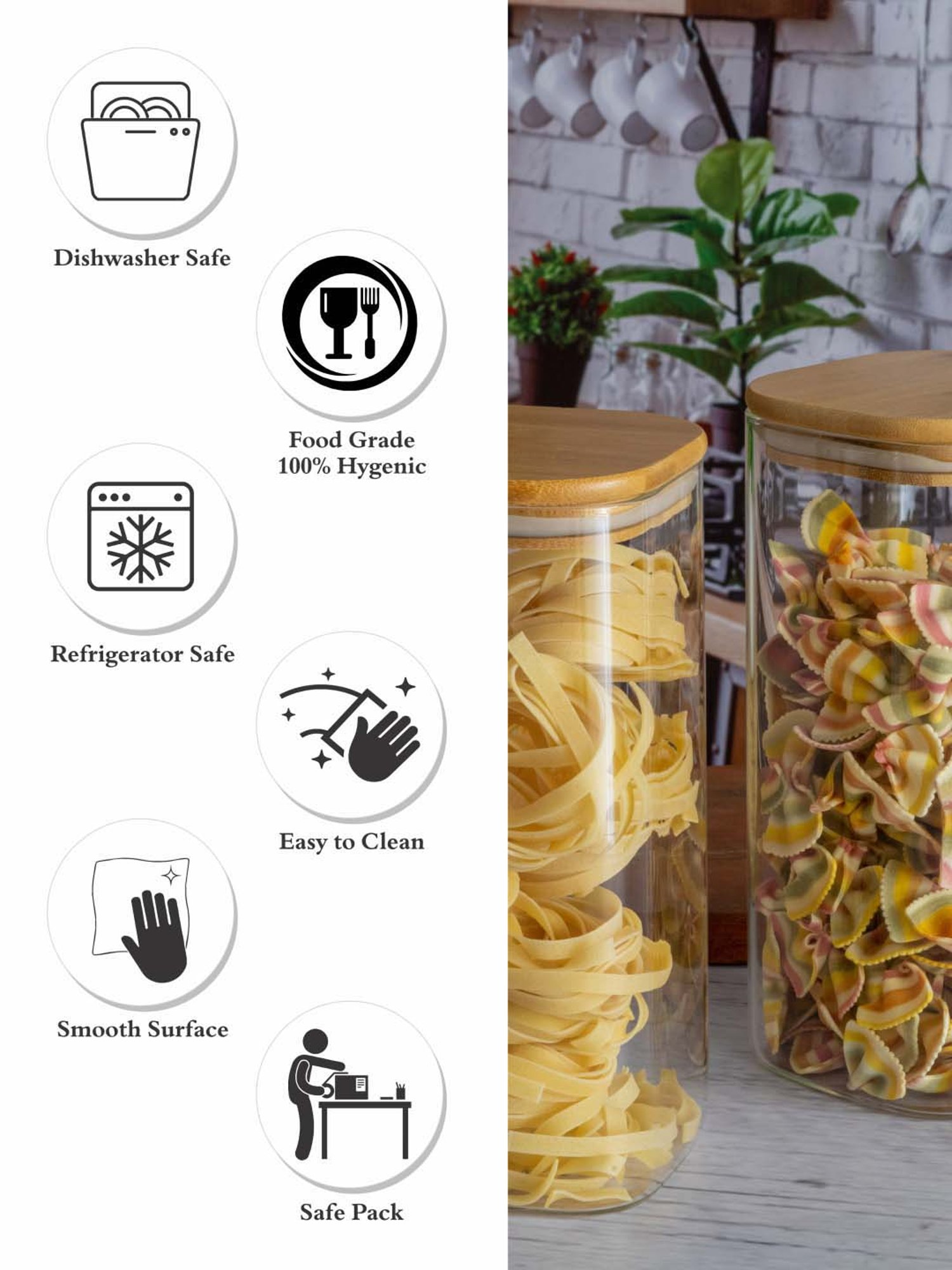 Goodhomes Tranparent & Brown Glass 9.7 cm Jar - Set of 2