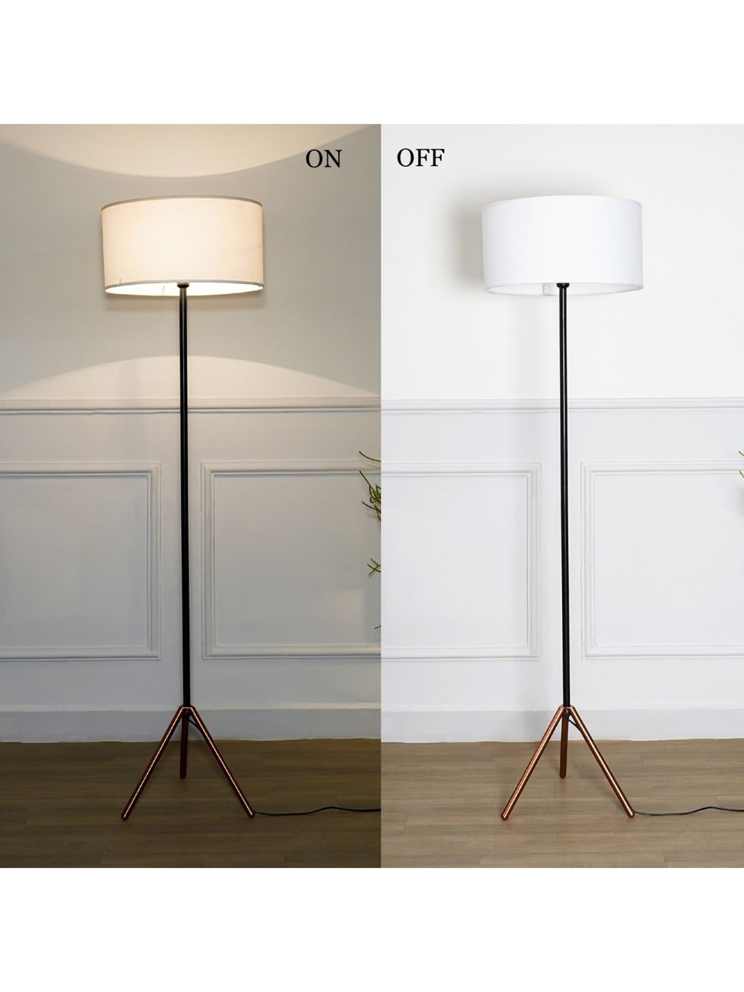 Kapoor Lamp Shades Black & White Metal Mizuko Cotton Shade Floor Lamp