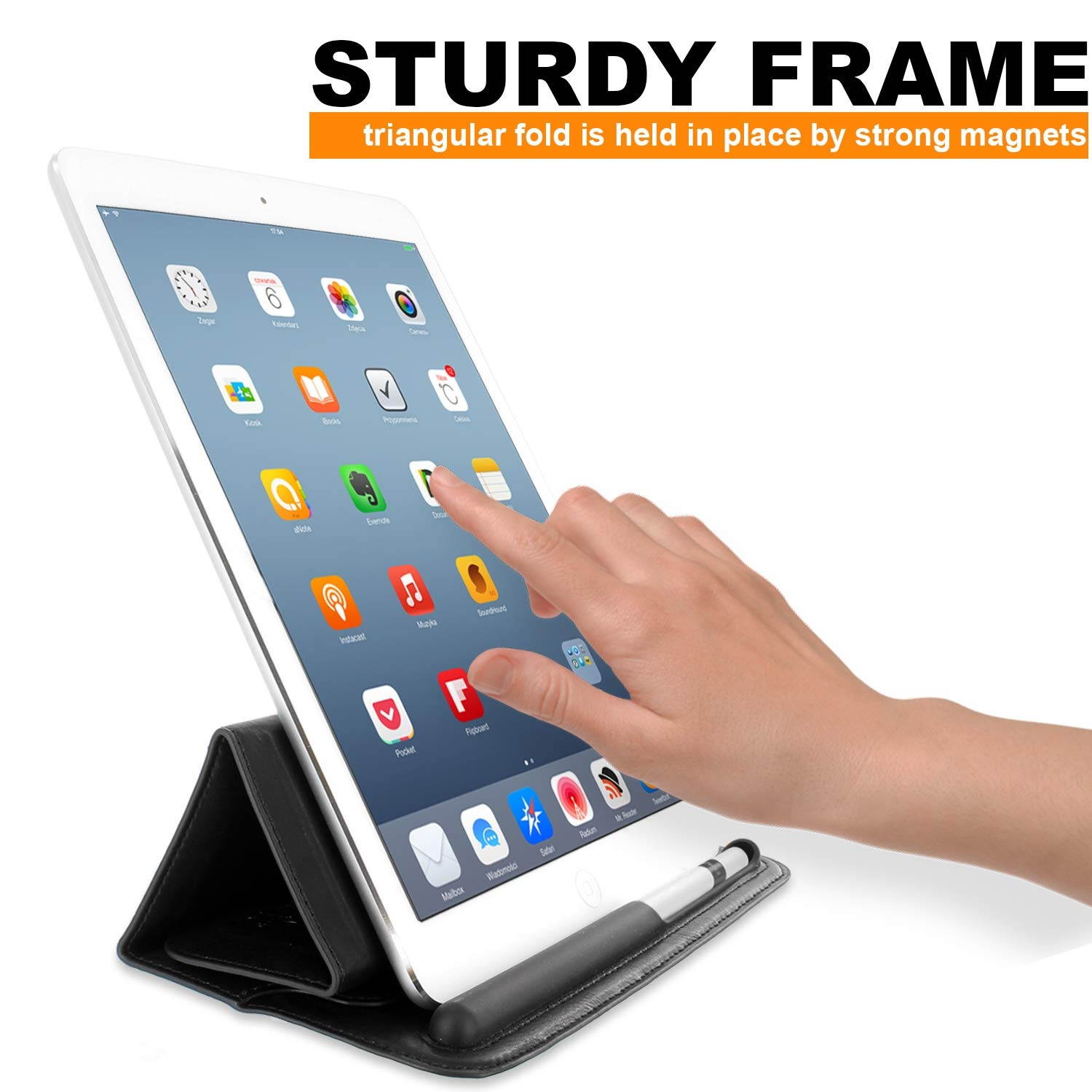 KHOMO iPad 9.7/10.5 Inch Tri-Fold Sleeve Case with Apple Pencil Holder - Black