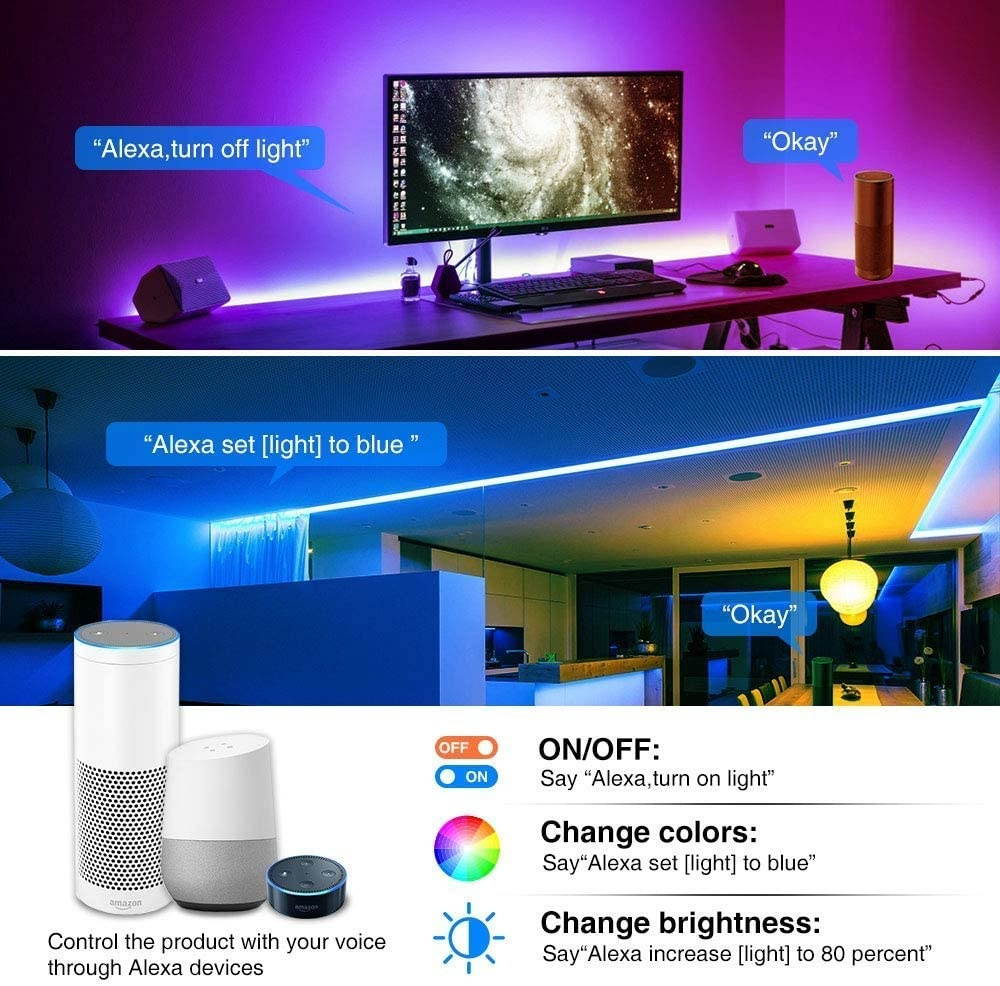 LuxLumin LED Strip Lights65.6ft LED Light Strip with Remote Music Sync WiFi APP Control Color Changing Light Strip RGB LED Strip Lights for BedroomWork with Amazon Alexa Google Assistant